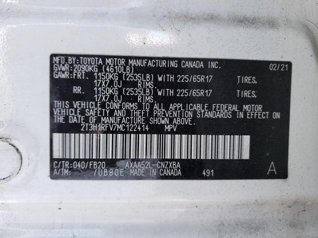 2T3H1RFV7MC122414 - 2021 TOYOTA RAV4 LE WHITE photo 14