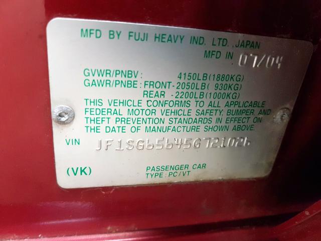JF1SG65645G721026 - 2005 SUBARU FORESTER 2.5XS  фото 10