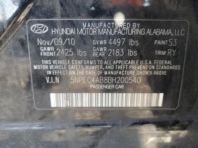 5NPEC4AB8BH200540 - 2011 HYUNDAI SONATA SE BLACK photo 12