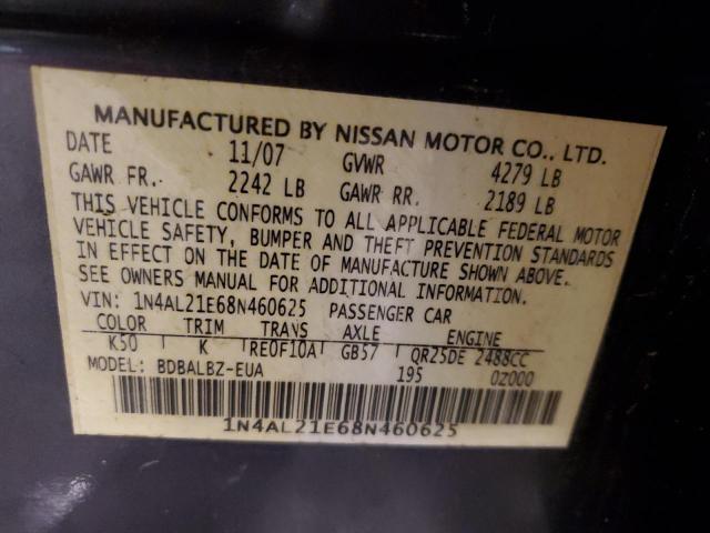 1N4AL21E68N460625 - 2008 NISSAN ALTIMA 2.5 GRAY photo 12