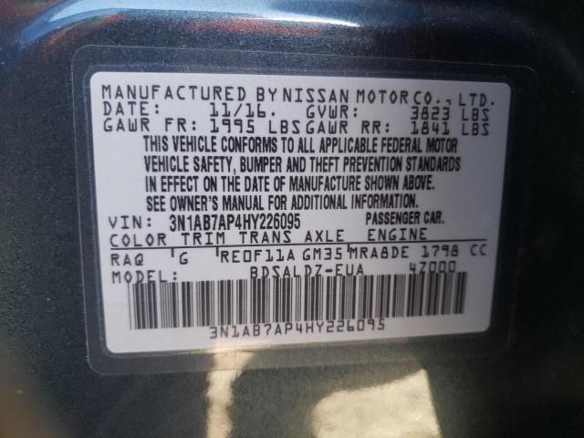 3N1AB7AP4HY226095 - 2017 NISSAN SENTRA S BLUE photo 13