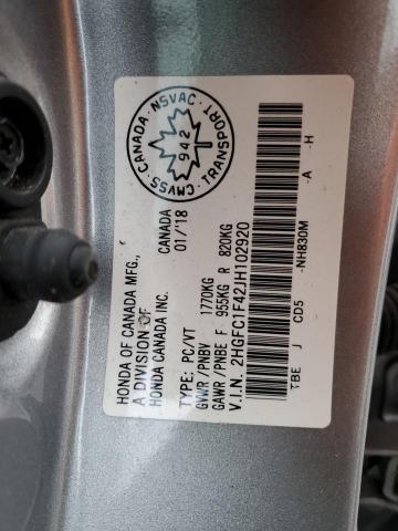 2HGFC1F42JH102920 - 2018 HONDA CIVIC EX SILVER photo 12