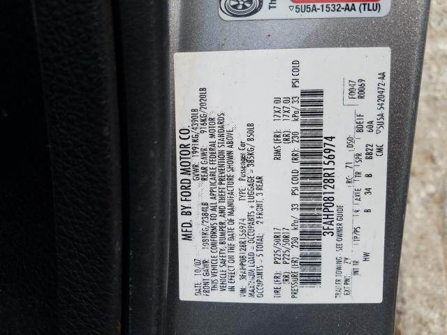 3FAHP08128R156974 - 2008 FORD FUSION SEL  photo 10