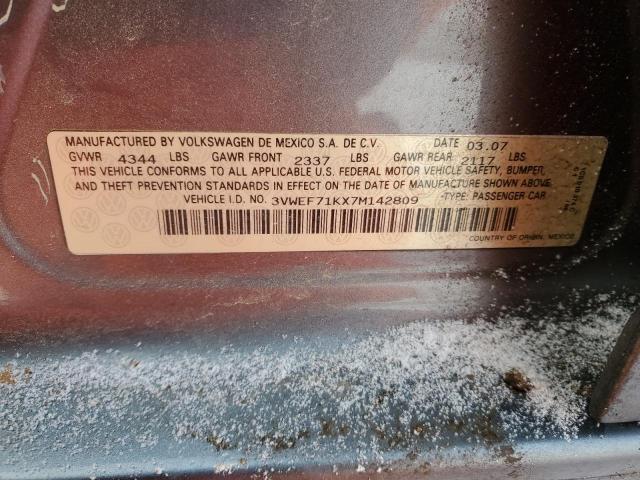 3VWEF71KX7M142809 - 2007 VOLKSWAGEN JETTA WOLFSBURG 灰色 照片 12