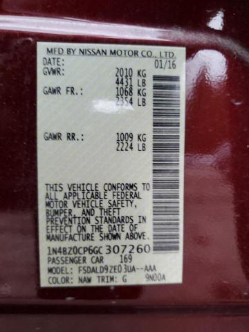 1N4BZ0CP6GC307260 - 2016 NISSAN LEAF SV MAROON photo 14