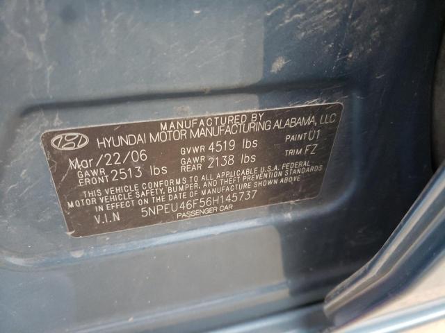 5NPEU46F56H145737 - 2006 HYUNDAI SONATA GLS BLUE photo 12