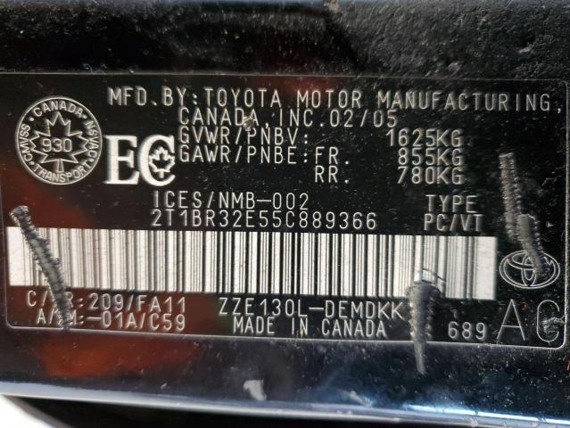 2T1BR32E55C889366 - 2005 TOYOTA COROLLA CE BLACK photo 12