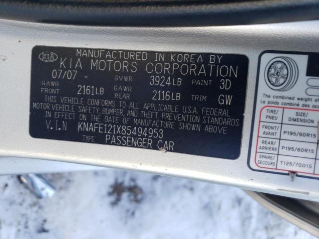 KNAFE121X85494953 - 2008 KIA SPECTRA EX SILVER photo 13