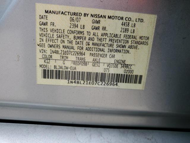 1N4BL21E07C226964 - 2007 NISSAN ALTIMA 3.5SE SILVER photo 12