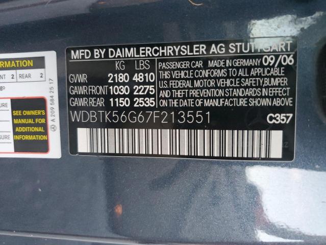 WDBTK56G67F213551 - 2007 MERCEDES-BENZ CLK 350 BLUE photo 12