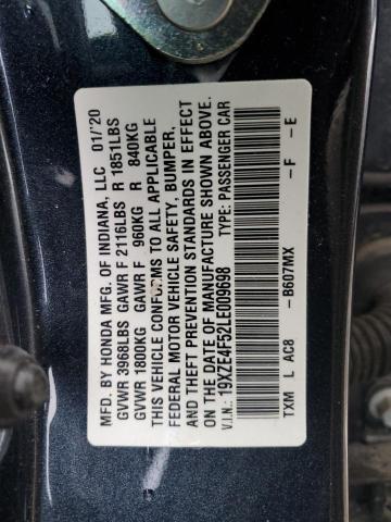 19XZE4F52LE009698 - 2020 HONDA INSIGHT EX CHARCOAL photo 12