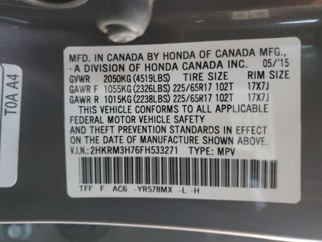 2HKRM3H76FH533271 - 2015 HONDA CR-V EXL GRAY photo 14