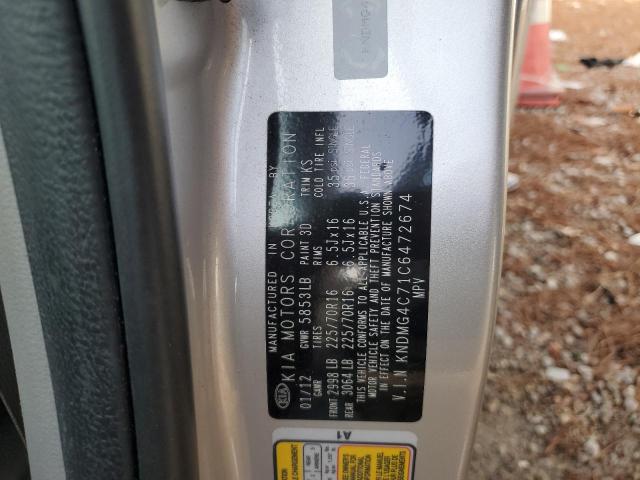 KNDMG4C71C6472674 - 2012 KIA SEDONA LX SILVER photo 13