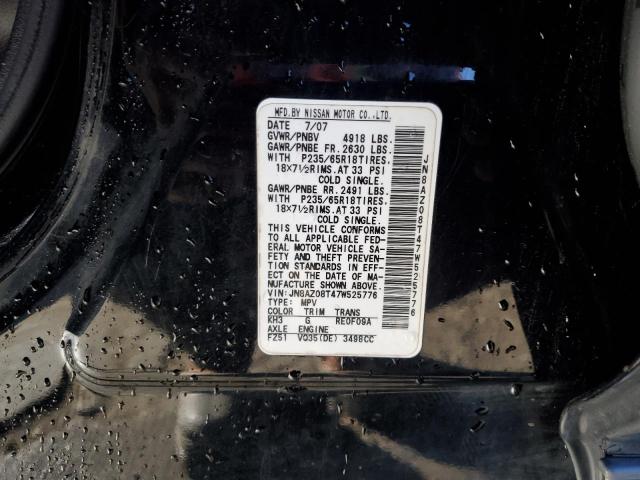 JN8AZ08T47W525776 - 2007 NISSAN MURANO SL BLACK photo 13