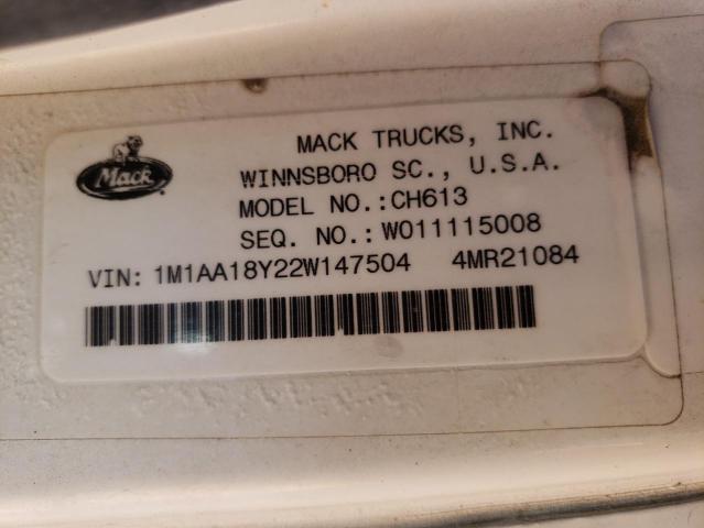 1M1AA18Y22W147504 - 2002 MACK 600 CH600 WHITE photo 10