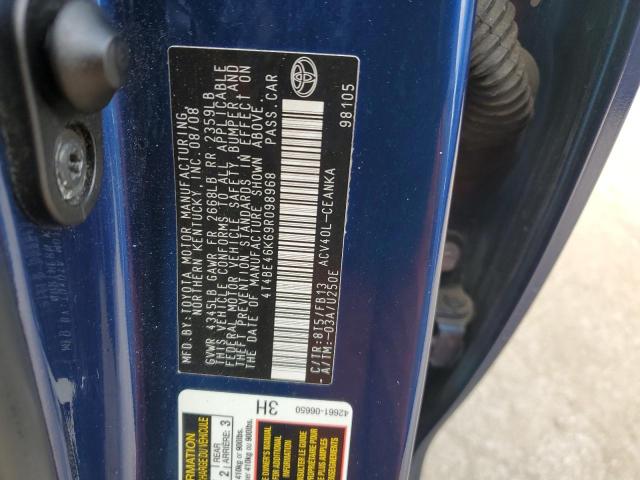 4T4BE46K69R098968 - 2009 TOYOTA CAMRY BASE BLUE photo 12