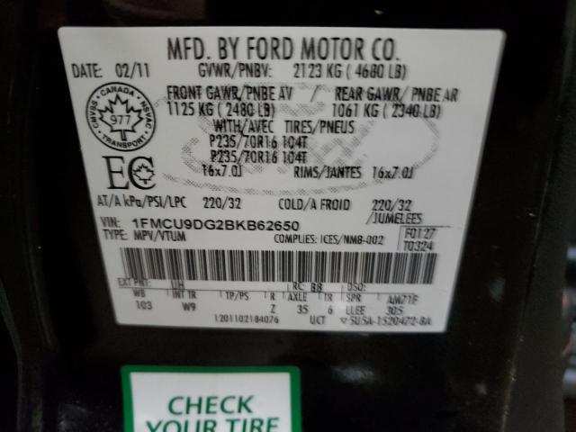 1FMCU9DG2BKB62650 - 2011 FORD ESCAPE XLT BLACK photo 13