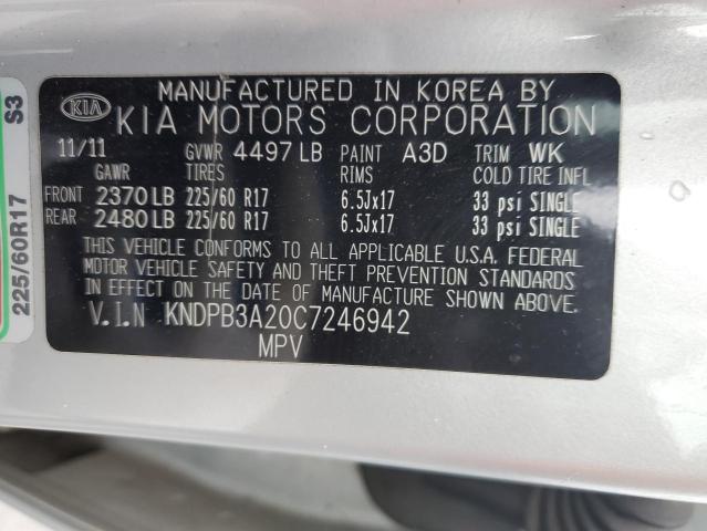 KNDPB3A20C7246942 - 2012 KIA SPORTAGE BASE SILVER photo 13