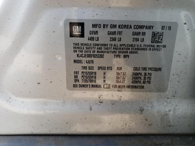 KL4CJESB5FB253392 - 2015 BUICK ENCORE SILVER photo 12