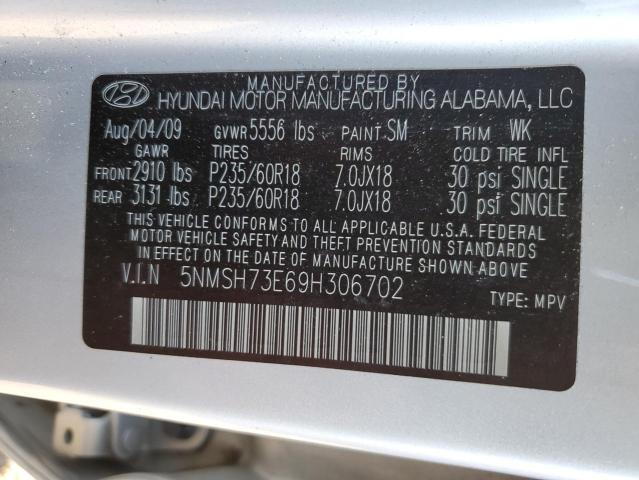 5NMSH73E69H306702 - 2009 HYUNDAI SANTA FE SE SILVER photo 13