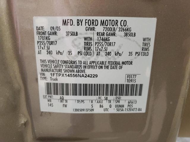 1FTPX14556NA24229 - 2006 FORD F150 TAN photo 12