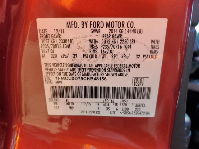 1FMCU0D75CKB48156 - 2012 FORD ESCAPE XLT RED photo 13