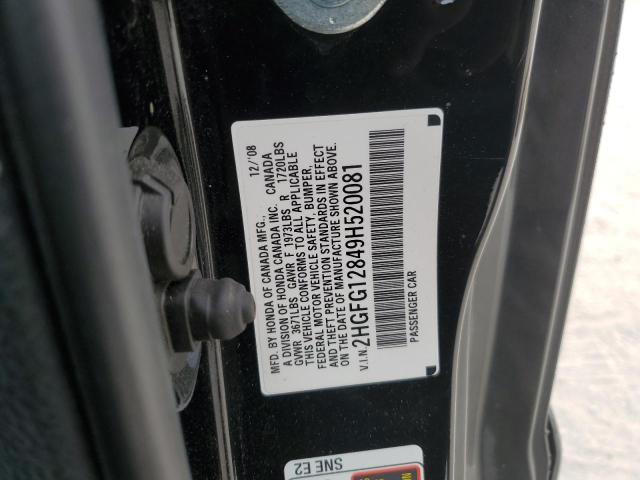 2HGFG12849H520081 - 2009 HONDA CIVIC EX BLACK photo 12