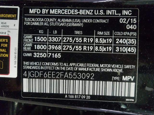 4JGDF6EE2FA553092 - 2015 MERCEDES-BENZ GL 450 4MATIC  photo 10