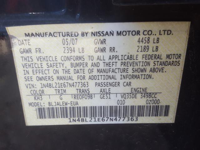 1N4BL21E67N477363 - 2007 NISSAN ALTIMA 3.5SE  photo 10