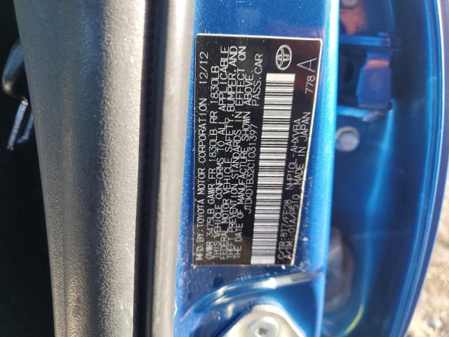 JTDKDTB32C1031397 - 2012 TOYOTA PRIUS C BLUE photo 12