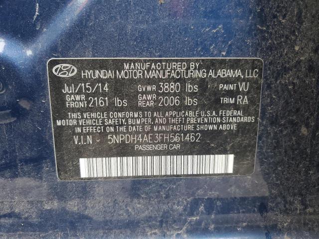 5NPDH4AE3FH561462 - 2015 HYUNDAI ELANTRA SE BLUE photo 12