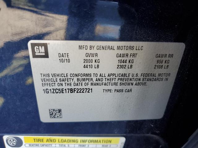 1G1ZC5E17BF222721 - 2011 CHEVROLET MALIBU 1LT BLUE photo 12