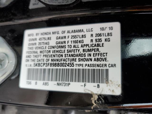 5KBCP3F89BB002455 - 2011 HONDA ACCORD EXL BLACK photo 13