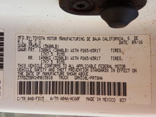 3TMDZ5BN1HM015810 - 2017 TOYOTA TACOMA DOUBLE CAB  照片 10
