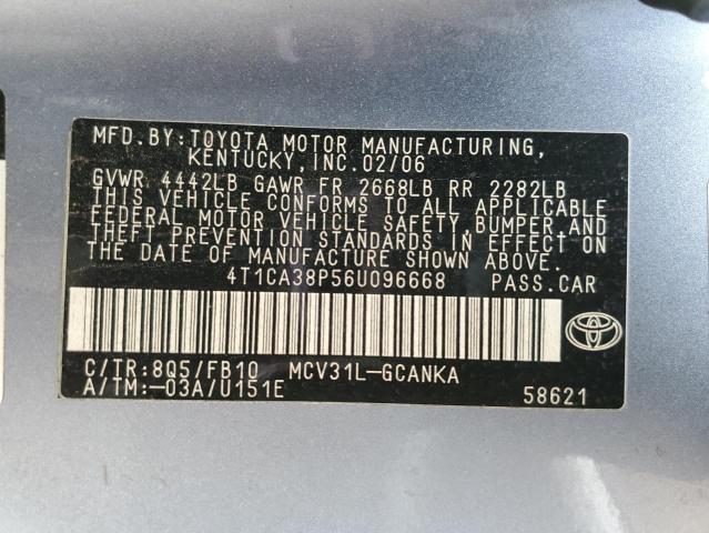 4T1CA38P56U096668 - 2006 TOYOTA CAMRY SOLA SE BLUE photo 12