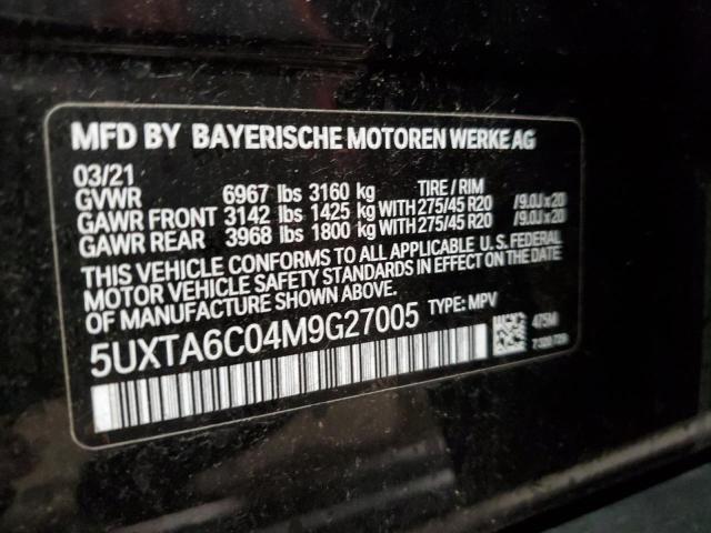 5UXTA6C04M9G27005 - 2021 BMW X5 XDRIVE45E BLACK photo 12