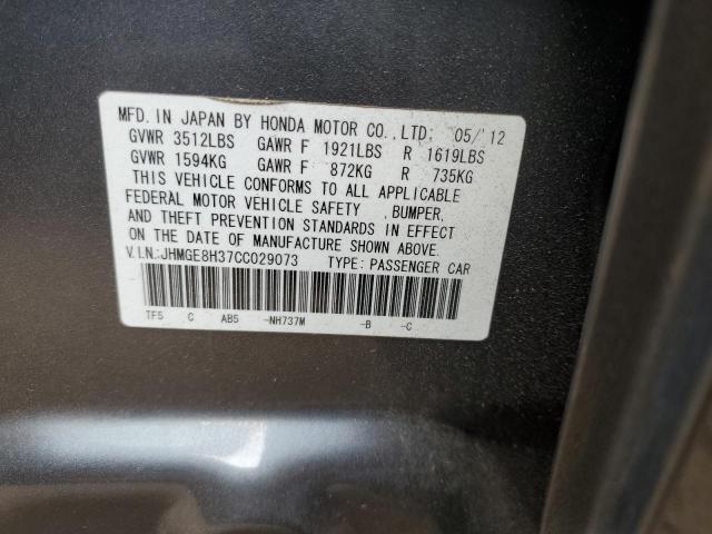 JHMGE8H37CC029073 - 2012 HONDA FIT GRAY photo 13