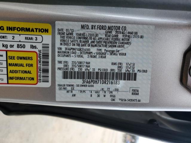 3FA6P0H71DR216183 - 2013 FORD FUSION SE SILVER photo 12