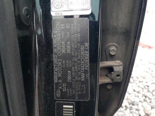 KNAFT4A2XC5538380 - 2012 KIA FORTE LX BLACK photo 12