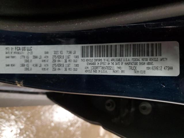 1C6SRFFT0KN765211 - 2019 RAM 1500 BIG HORN/LONE STAR BLUE photo 13