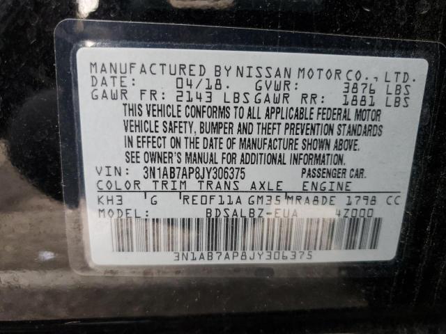 3N1AB7AP8JY306375 - 2018 NISSAN SENTRA S BLACK photo 13