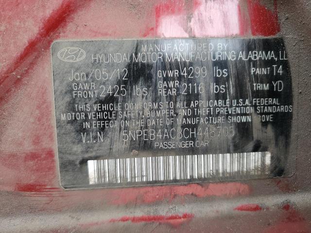 5NPEB4AC8CH448705 - 2012 HYUNDAI SONATA GLS RED photo 12