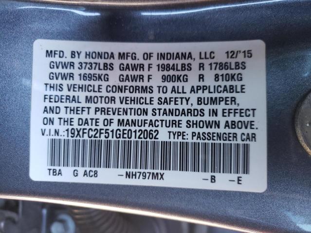 19XFC2F51GE012062 - 2016 HONDA CIVIC LX GRAY photo 12