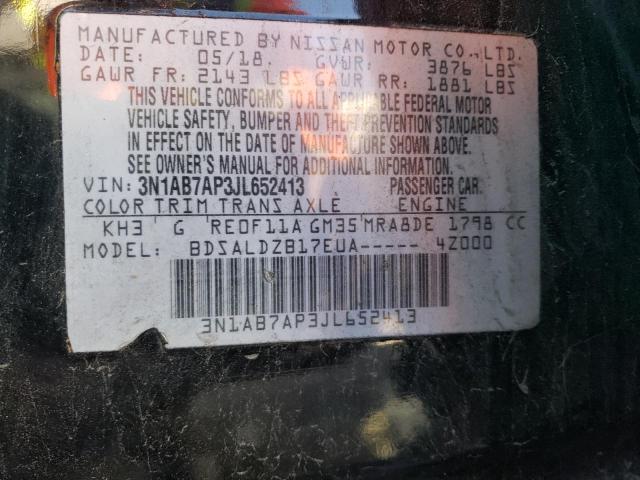 3N1AB7AP3JL652413 - 2018 NISSAN SENTRA S BLACK photo 13