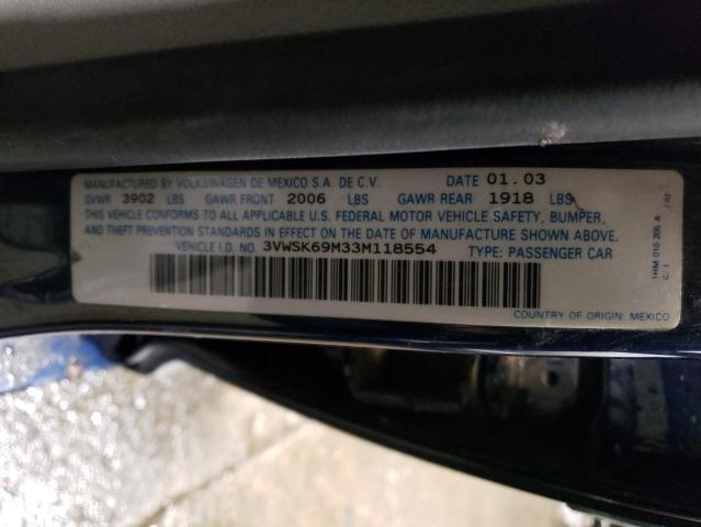 3VWSK69M33M118554 - 2003 VOLKSWAGEN JETTA GLS BLUE photo 12