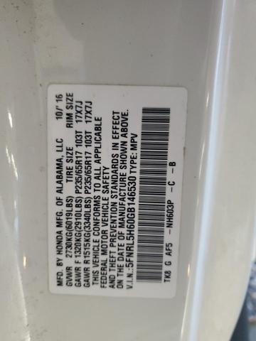 5FNRL5H60GB146530 - 2016 HONDA ODYSSEY EXL WHITE photo 13