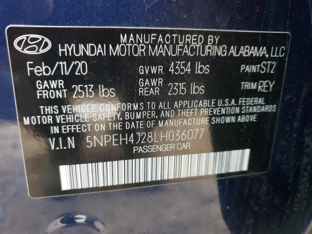 5NPEH4J28LH036077 - 2020 HYUNDAI SONATA LIMITED BLUE photo 13