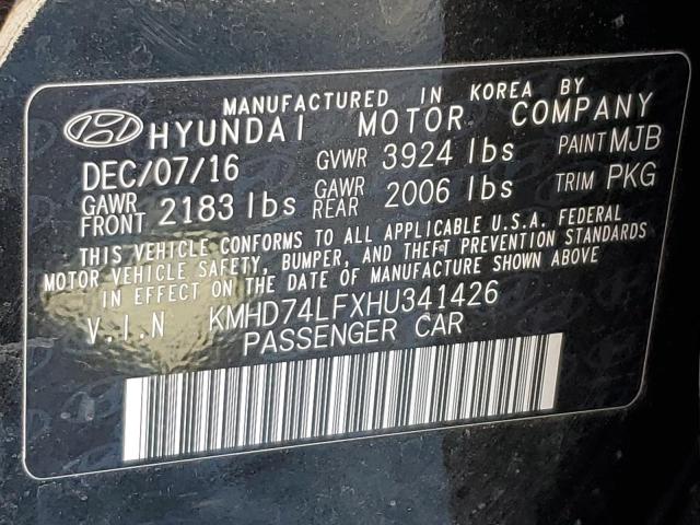 KMHD74LFXHU341426 - 2017 HYUNDAI ELANTRA SE BLACK photo 13