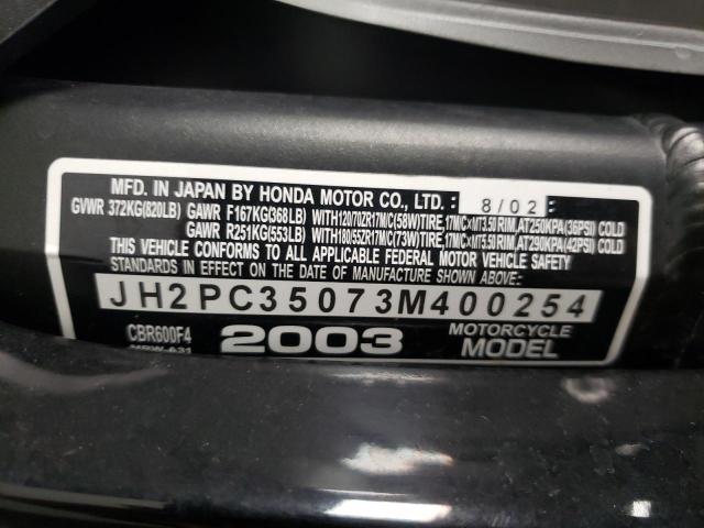 JH2PC35073M400254 - 2003 HONDA CBR600 F4 SILVER photo 10