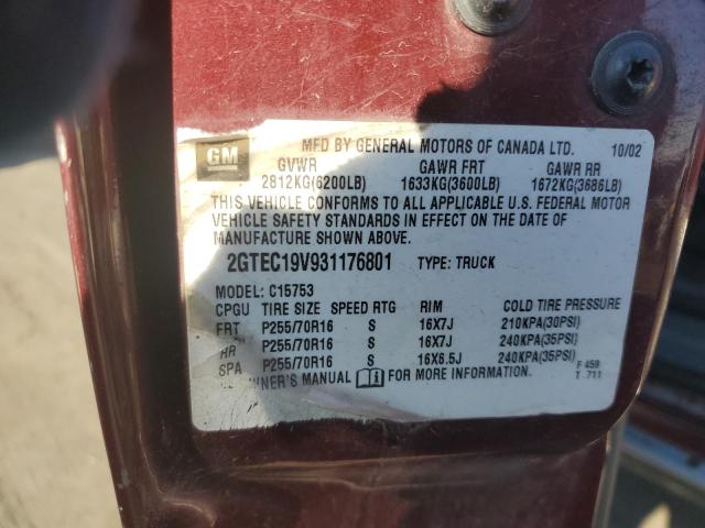 2GTEC19V931176801 - 2003 GMC NEW SIERRA C1500 MAROON photo 12